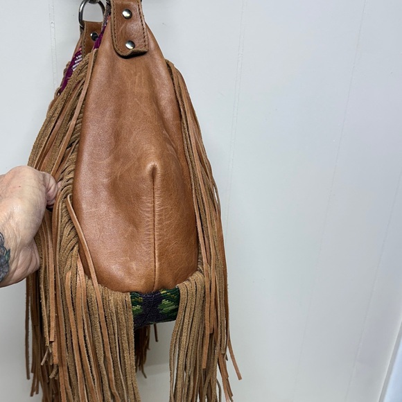 Bohemian Floral and Leather Fringe Hobo Bag - Picture 2 of 12